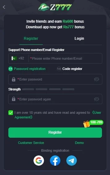 How to Register Account on Z777 Game