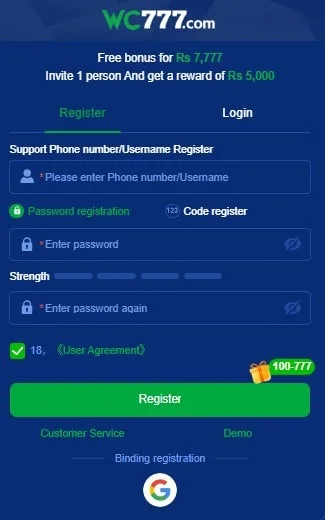 How to Register WC777 Game