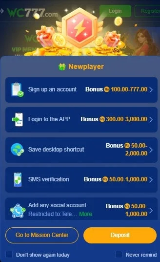 WC777 Game New Player Bonus