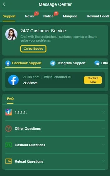 ZH88 Game Support Online 24/7 days screenshot