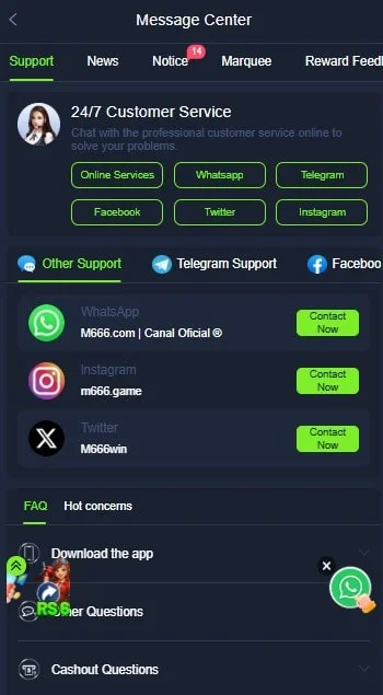 Customer Support in M666 Game