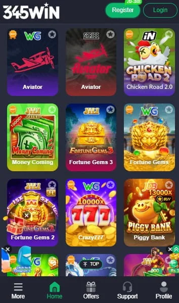 345Win Game Homepage Screenshot