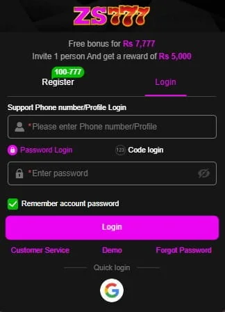 How to Login on ZS777 Game Real PKR APK