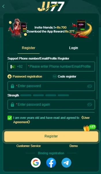 How to Register on JJ77 Game APK