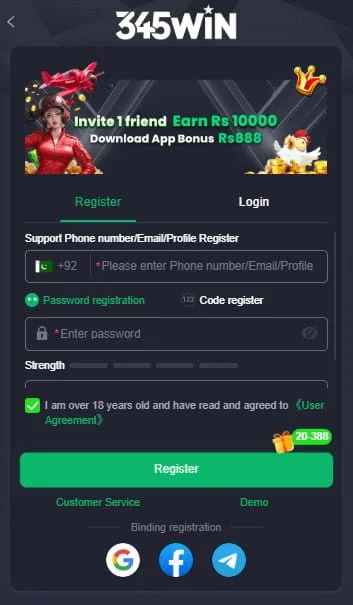 How to register on 345Win Game