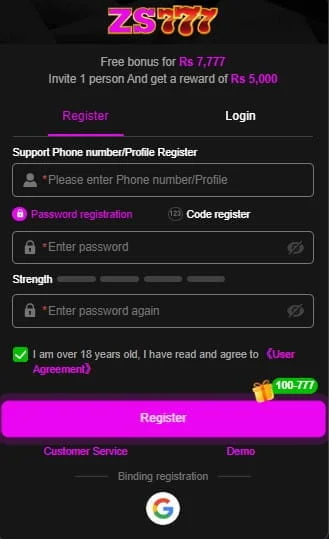How to resister on ZS777 Game Real Cash App
