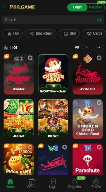 P88 Game Homepage Screenshot