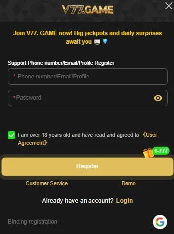 Register and Login on V77 Game