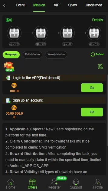 Daily Mission on D666 Game